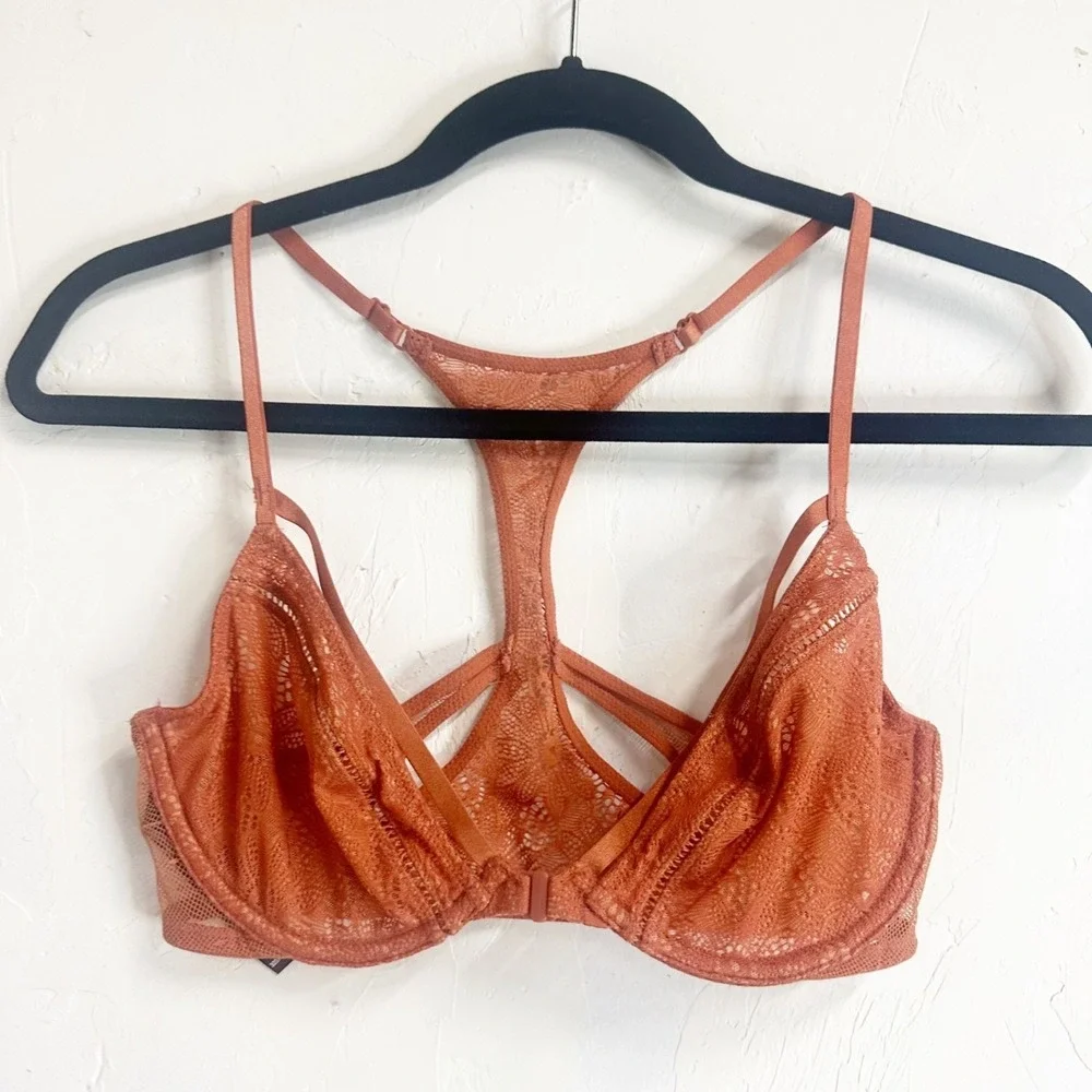 Victoria's Secret Unlined Demi Lace Orange Bra Size 32D Very Sexy